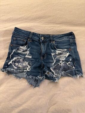 American Eagle Outfitters Distressed Dark Blue Denim Cutoff Shorts